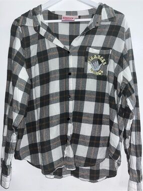 Stranger Things Women's Black & White Plaid Button-Down Shirt